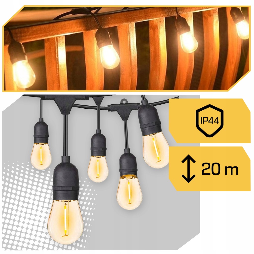 GIRLANDA ŚWIETLNA OGRODOWA 20m Żarówki 20 LED Zewnętrzna Lampki Ogrodowe EAN (GTIN) 5906700047114